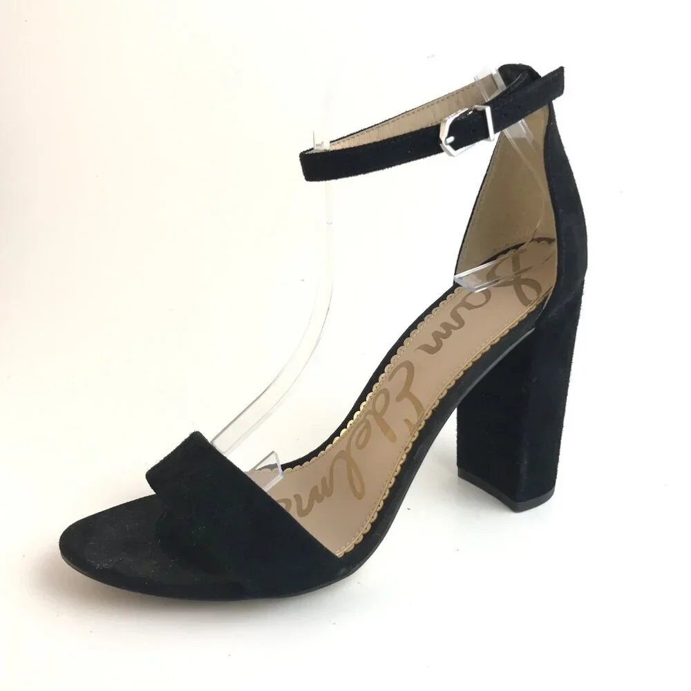Sam Edelman Black Suede Open Toe Block Heel Sandals Size 9M